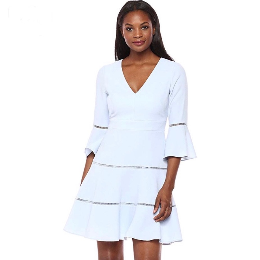 Eliza J Bell Sleeve Lace Inset Fit & Flare Dress